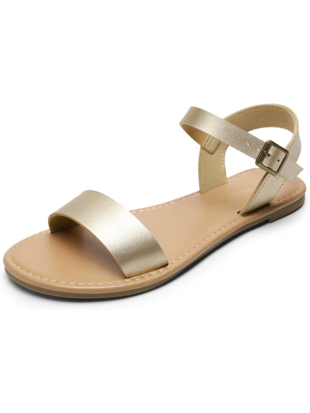 Women's Gold Summer Ankle Strap Open Toes One Band Buckle Non-Slip Flat Sandals
